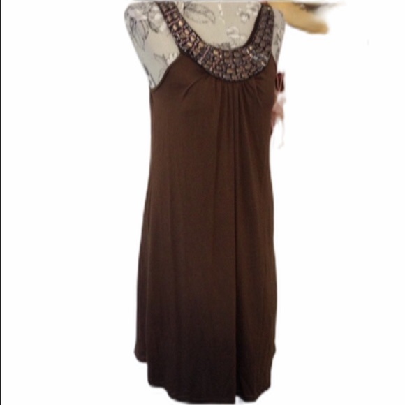 Cristinalove Dresses & Skirts - Cristinalove Brown Embellished Dress M